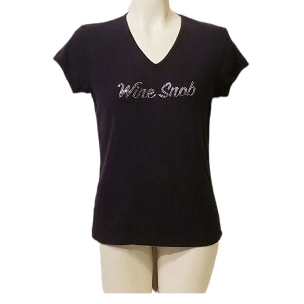 Bella Black Rhinestone Wine Snob Tee Size XL‎